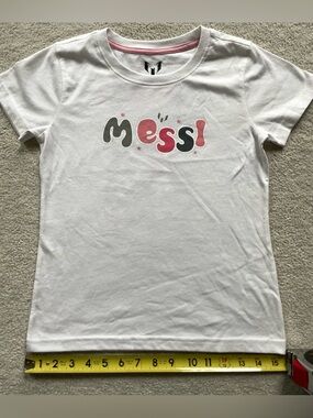White Short-Sleeve 'Messi' Graphic Tee with Pink & Gray Accents